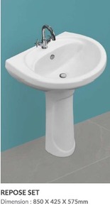<b>WASH</b> BASIN WITH PADESTAL 850X425X575mm SIZE DIFFERENT SIZE REPOSE <b>SET</b> - Product Image 3