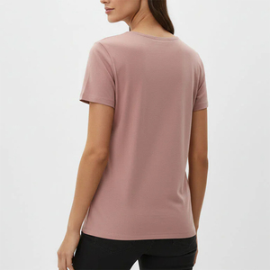 Camiseta Lisa para Mujer, Color Rosa Polvoriento, Casual, Manga Corta, Cuello Redondo, Corte Ajustado, Algodón, Verano, Moda Femenina, Básica - Product Image 2