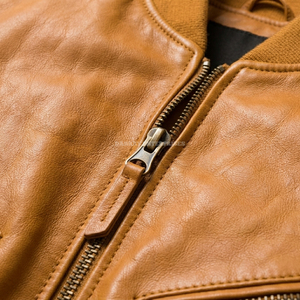 Custom Tan Cowhide Real Leather Bomber <b>Jacket</b> <b>Men</b> Wholesale Casual Slim Fit Soft Sheepskin <b>Flight</b> Coat Supplier Outerwear - Product Image 6
