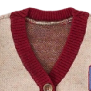 Cardigan en tricot beige brun pour bébé avec détails rayés rouges et bleus, en coton doux, boutonné devant, pour tout-petit - Product Image 5