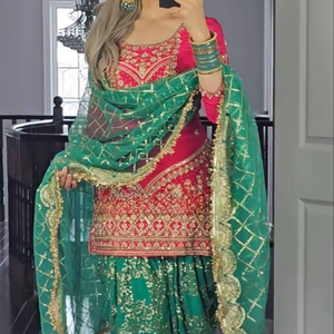 Elegant Woman's Faux Georgette Salwar Ensemble Heavy 5mm Sequin Embroidery Winter <b>Quick</b> Dry Bollywood Style Sleeve <b>Detail</b> Party - Product Image 1