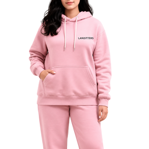 Womens Solid Fleece Hooded Pullover Sweatshirt Tracksuit Set Regular Fit Elastic Waist <b>Trousers</b> Casual Winter Sportswear - Product Image 1
