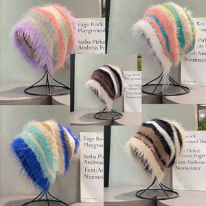 Cozy slouchy mohair beanie with ribbed brim and oversized fit warm unisex winter <b>cap</b> for daily street fashion and outdoor wear - Product Image 1