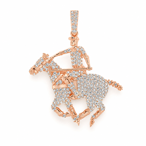 Pendentif Cavalier en Argent 925 Plaqué Or Rose avec Diamant Naturel, Personnalisable, Breloque Hip Hop Tendance pour Fête et Mariage - Product Image 1