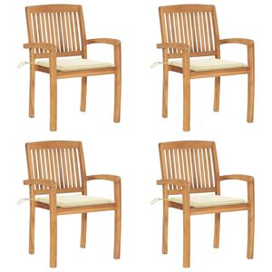 Set di 4 Sedie da Patio Impilabili in Legno di Teak Massiccio con Cuscini - Product Image 1