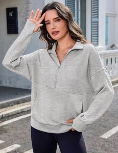Women <b>Crop</b> Sweatshirt Button Up Half Collar <b>Long</b> <b>Sleeve</b> Loose Pullover <b>Top</b> Casual Autumn - Product Image 4
