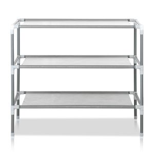Scarpiera a 3 livelli salvaspazio di grande capacità in tessuto non tessuto grigio, montaggio semplice, organizer per scarpe in metallo laccato smontabile - Product Image 1