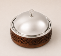 Plat de service en bois de luxe avec couvercle conique en acier inoxydable, chauffe-plat décoratif artisanal à revêtement multicouche