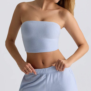 <b>Women's</b> Gray <b>Strapless</b> Knitted Tank <b>Top</b> Solid Color Casual Breathable Short Length Spandex Cotton Blend Fit for Yoga Fitness - Product Image 4