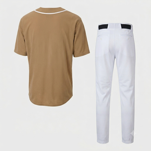 Ensemble uniforme de baseball personnalisé tendance pour homme, maillot à manches courtes et pantalon marron clair, tenue de sport respirante pour équipe - Product Image 2