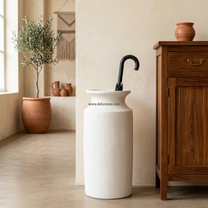 Tanung Petit Vase Cylindrique Blanc Rustique en Terre Cuite, Support de Parapluie Artisanal en Céramique, Pot de Sol en Gros - Product Image 6