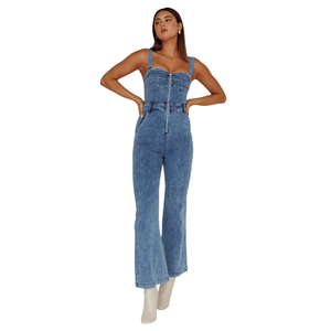Combinaison en jean boutonnée pour femme, fermeture éclair, tenue décontractée d'été, fabrication en usine - Product Image 1