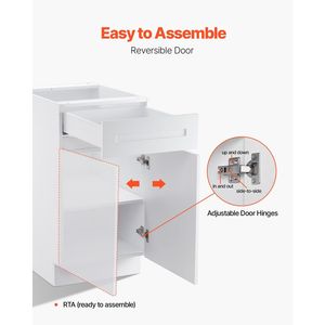 Mobile Base Bianco Shaker da 18 Pollici Non Assemblato con Cassetto, 24 Pollici L x 34,5 Pollici H, 18 Pollici L x 24 Pollici P, Pronto per l'Assemblaggio, per Cucina - Product Image 6