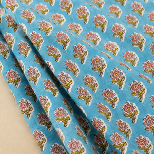 Hand Block Printed Cotton Fabric Sky Blue Floral Buta Pattern Soft Breathable Dress <b>Material</b> for Kurta <b>Sewing</b> Home Decor - Product Image 5