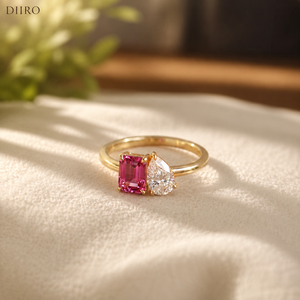 Toi Et Moi Anniversary Women <b>Ring</b> Purple Gemstone Emerald Cut Engagement <b>Ring</b> Moissanite Pear Shape <b>Diamond</b> Jewelry - Product Image 1
