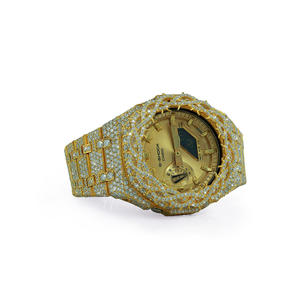Full Iced Out Moissanite Diamond Round Dial Analog With Half Throne Iced Out <b>Watch</b> Glass Crystal Metal <b>Case</b> For All Occasion - Product Image 2