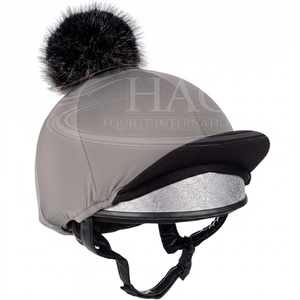 Housse de casque d'équitation professionnelle pour compétition, en fausse fourrure avec pompon, extensible, en soie, pour l'hiver - Product Image 2