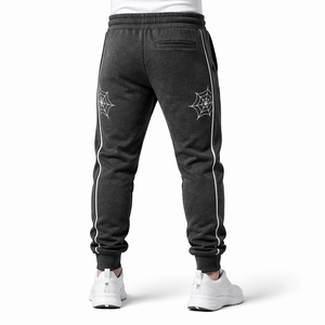 Pantalones Deportivos Gris Oscuro con Estampado Gráfico, Mezcla de Algodón, Corte Ajustado, Estilo Casual Urbano, con Cordón y Bolsillos - Product Image 4
