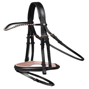Horse Rose Gold Bridle Black/ /Wholesale Horse Riding Sidepull Bitless Bridle With ROSE FittinG