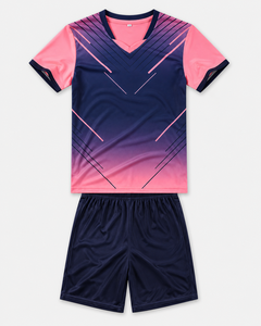 Children Custom <b>Plus</b> <b>Size</b> Soccer Jersey Set V-Neck Short Sleeve Printed Gradient <b>Pink</b> Navy Moisture Wicking Anti-UV Polyester - Product Image 1