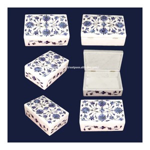 Caja de incrustaciones de mármol blanco puro de pieza recién hecha a mano exclusiva antigua con forma de rectángulo de nácar uso para artículo de joyero - Product Image 5