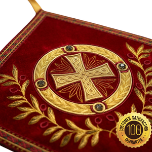 Vestimenta Litúrgica Ortodoxa Bordada en Rojo y Dorado para Sacerdotes, Protector de Rodilla, Diseño Personalizable, Logotipo Personalizado, Unisex, Servicio OEM - Product Image 3