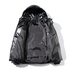 Winter Parkas <b>Men</b> Cotton Coat Hooded <b>Long</b> Sleeve High Gloss Surface Quilted <b>Jacket</b> with Pockets Loose Fit Thickened Warm Short - Product Image 3