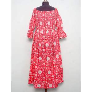 Vestido corto de verano de algodón con cuello cuadrado, vestido corto con estampado floral de manga larga, vestido midi para mujer. - Product Image 6