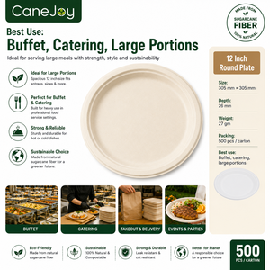 Best Quality 12 Inch Bagasse Disposable Plate | Eco-Friendly Biodegradable Sugarcane <b>Pulp</b> Dinner Plate | Lightweight Heavy Duty - Product Image 3