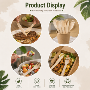 Couverts en bois écologiques, couteau, fourchette et cuillère biodégradables, ensemble de couverts de voyage recyclables, ustensiles jetables sans danger pour les aliments. - Product Image 2