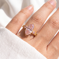 Bague de fiançailles de luxe en or jaune 14 carats avec diamant de laboratoire CVD rose taille marquise de haute qualité, bijoux pour femme