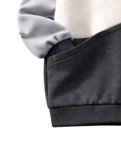 Sweat-shirt en molleton personnalisé gris clair et anthracite avec blocs de couleur et broderie cheval pour femme, en mélange de coton, col rond, hiver, personnalisable OEM - Product Image 6