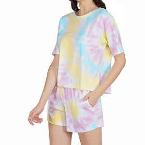 Women's <b>Tie</b> <b>Dye</b> 2 Piece Shorts <b>Set</b> Short Sleeve O Neck Loose Fit Cotton Casual Spring Summer Outfit - Product Image 5