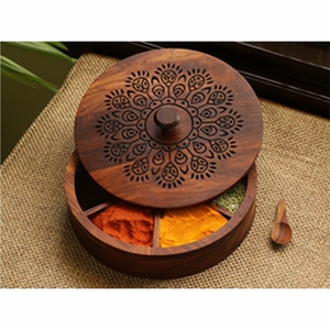 Luxury Wooden Spice Box Organizer Set Decorative Spice Rack Container <b>Jars</b> Storage Box Kitchen Wooden Spice Storage Container - Product Image 3