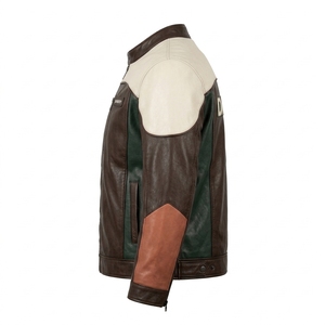 Chaqueta de Cuero Marrón Crema para Hombre, Estilo Biker con Cuello Alto y Bloques de Color, Servicio de Fabricación Personalizada OEM ODM, Proveedor de Ofertas al por Mayor - Product Image 4
