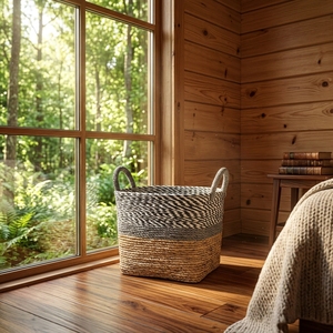 Natural Fiber <b>Storage</b> <b>Baskets</b> <b>Square</b> Woven Bin Handcrafted Laundry Hamper Balinese Artisan Patterned Organizer Boho Home Decor - Product Image 4