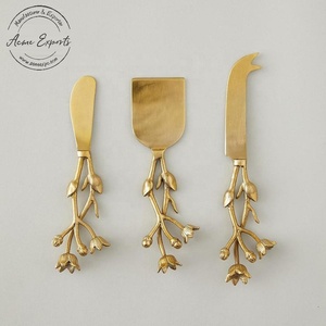 Luxury Gold <b>Cheese</b> <b>Knife</b> <b>Set</b> with Floral Branch Handles Elegant Durable Cutlery Perfect for <b>Cheese</b> Boards Parties and Gifting - Product Image 1
