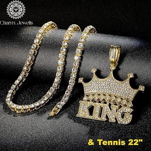 Charm_Jewells <b>King</b> <b>Crown</b> Moissanite Pendant 925 Silver 22k Gold Plated Micro Pave Hiphop Men's Necklace IGI Certified 22" Tennis - Product Image 1