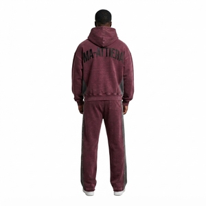 Conjunto de Chándal de Dos Piezas de Algodón 100% Liso: Sudadera con Capucha Oversize con Cremallera y Pantalones de Chándal de Pierna Ancha, con Acabado Lavado Personalizado - Product Image 2