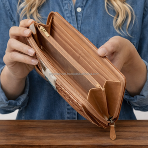 Custom Handcrafted Genuine Leather <b>Wallet</b> with Hair-On Hide for Cowboy Hat Western Style Vintage Fashion Women Zippered Clutch - Product Image 4