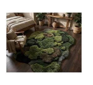 Alfombra de Lana Auténtica de Lujo, Diseño de Musgo Verde Boscoso, Alfombra 3D Hecha a Mano, Antideslizante, Gruesa y Esponjosa, para Decoración de Dormitorios y Hoteles - Product Image 1