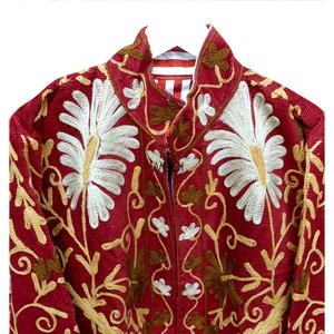 Chaqueta de pana para mujer, hecha a mano, con bordado Suzani, ecológica, transpirable, acolchada, con cuello mandarín, estilo bohemio, para invierno. - Product Image 6