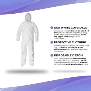 Overoles Desechables Microporosos Blancos Extra Grandes, Paquete de 5, Trajes Ligeros para Materiales Peligrosos, con Capucha, Puños Elásticos y Protección Lumbar - Product Image 3