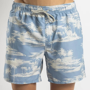 Shorts de Baño Blancos Estampados para Hombre con Diseño de Palmeras, Secado Rápido, Cintura Elástica, Traje de Baño Informal - Product Image 4