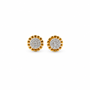 Boucles d'oreilles clous tournesol en or jaune 18 carats et diamants pour femme, finition polie, design de créateur, pour usage quotidien, soirée, mariage, cadeau, bijoux - Product Image 2