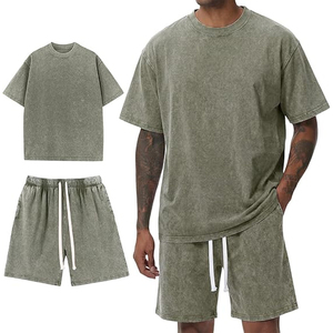 T-shirt et short en tissu éponge absorbant la transpiration, style vintage délavé à l'acide, avec logo personnalisé, pour homme, coupe oversize, 100% coton épais, impression DTG - Product Image 1