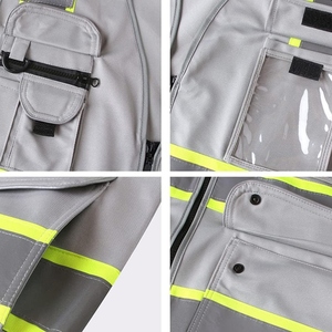 High Visibility Gray Safety Vest With Reflective Stripes And <b>Multiple</b> Pockets Unisex Workwear - Product Image 6
