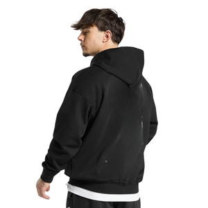 Sweat-shirt à capuche zippé noir surdimensionné pour homme, en molleton épais, coupe décontractée, style streetwear. - Product Image 3