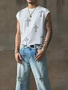 Custom Logo <b>Rhinestone</b> Print Sleeveless Men's Gym Tank <b>Top</b> 100% Polyester Quick Dry Breathable Fitness and Training Shirts - Product Image 6