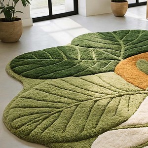 Hand Tufted Leaf Shaped Area <b>Rug</b> Modern Botanical Design Luxury Soft Olive Green Wool Carpet for Living Room Bedroom Home Decor - Product Image 3
